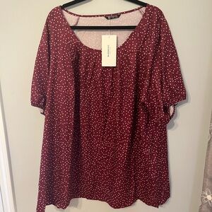 BloomChic Burgundy Blouse with White Dots
